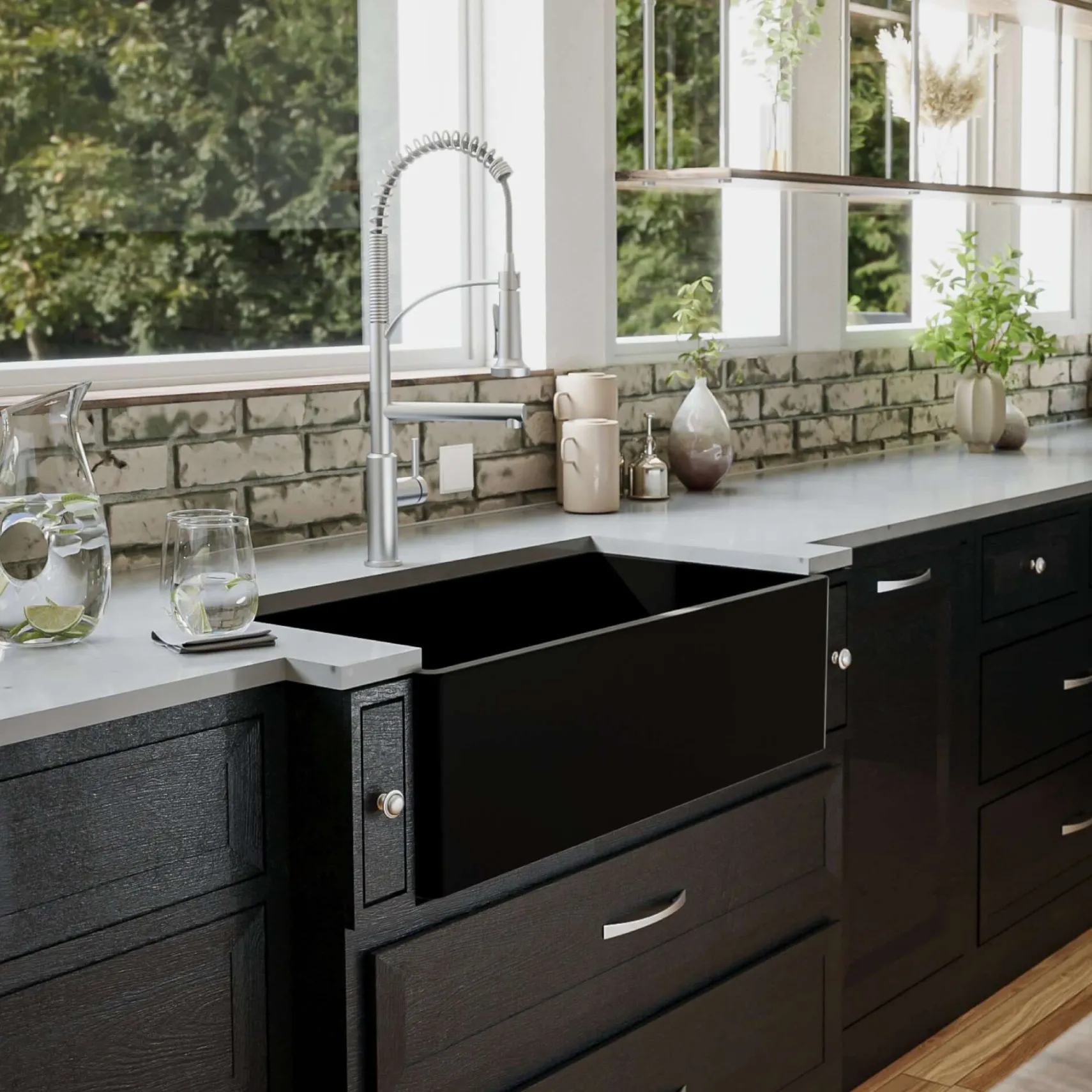 Karran Fireclay 33" Fireclay Farmhouse Sink with Accessories, Matte Black, FCP33SBMB