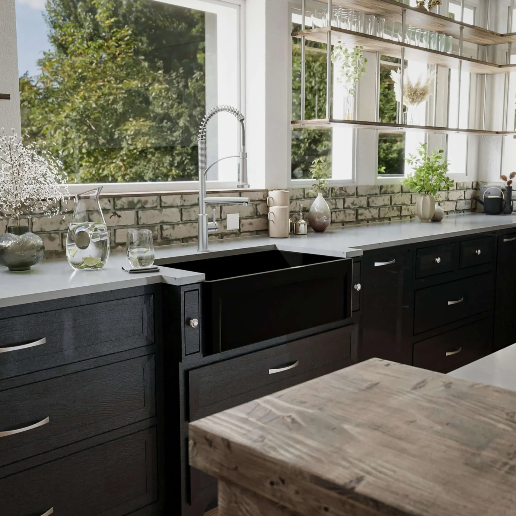 Karran Fireclay 33" Fireclay Farmhouse Sink with Accessories, Matte Black, FCP33SBMB