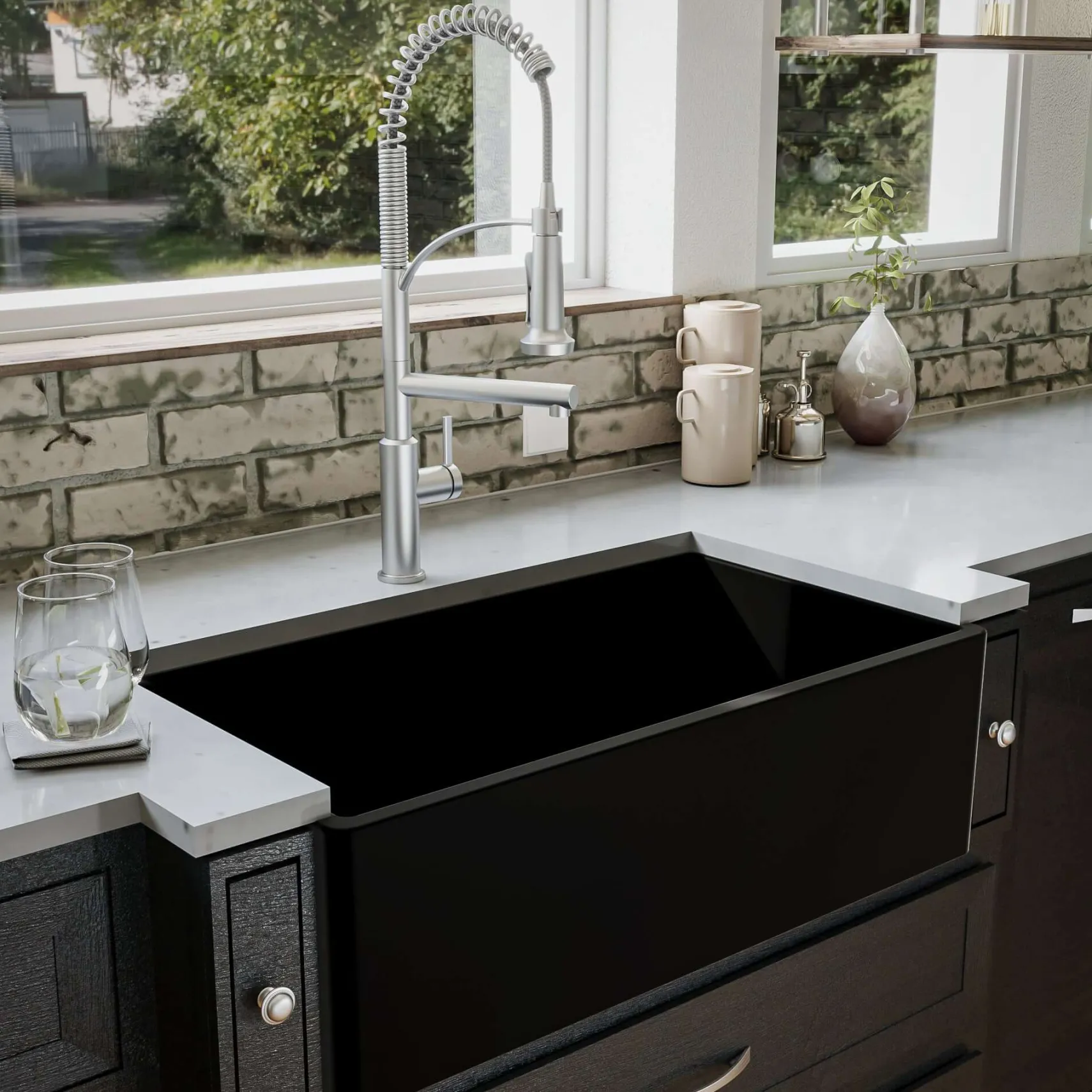 Karran Fireclay 33" Fireclay Farmhouse Sink with Accessories, Matte Black, FCP33SBMB