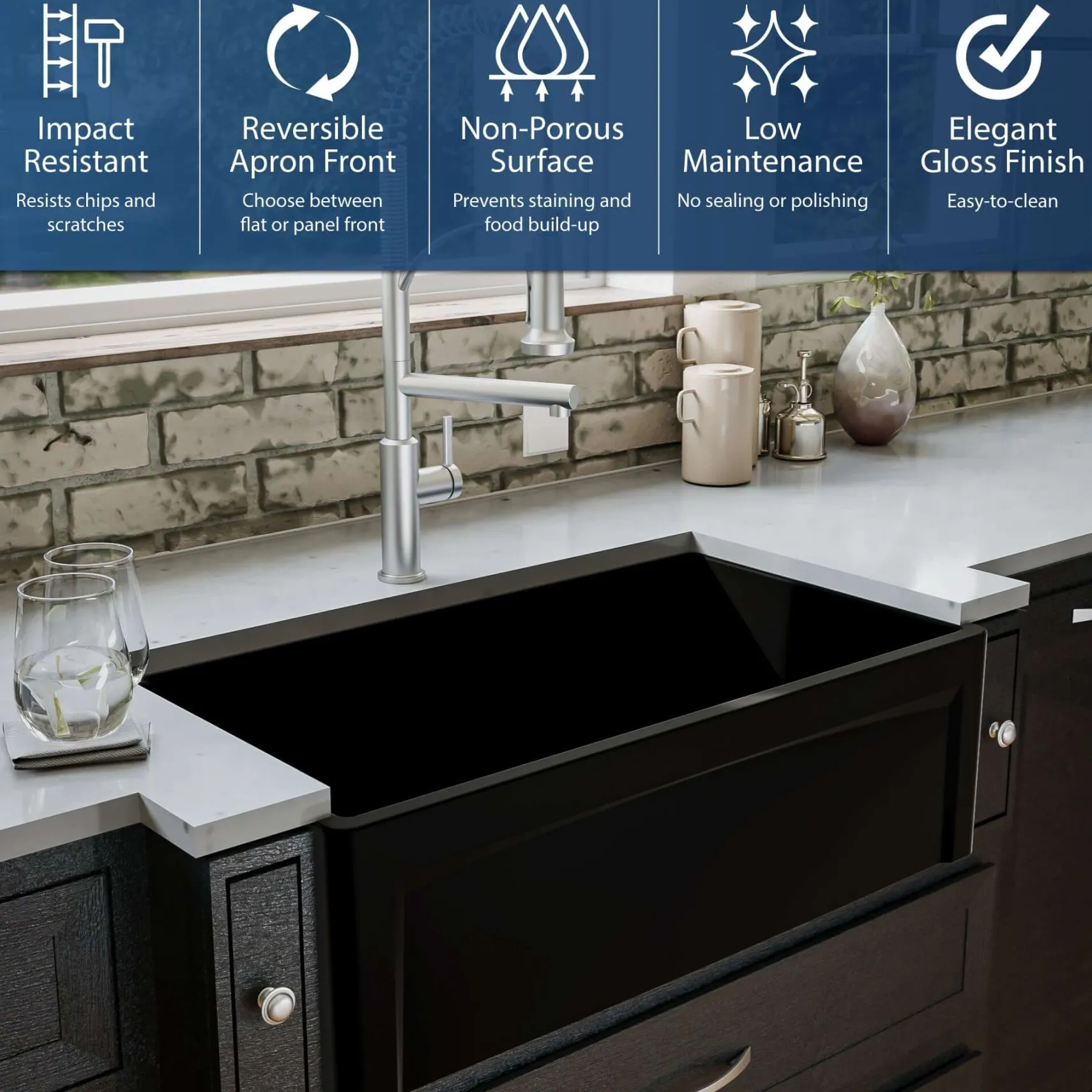 Karran Fireclay 33" Fireclay Farmhouse Sink with Accessories, Matte Black, FCP33SBMB