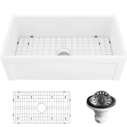 Karran Fireclay 33" Fireclay Farmhouse Sink with Accessories, White, FCP33SBWH