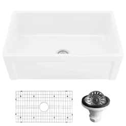 Karran Fireclay 30" Fireclay Farmhouse Sink with Accessories, White, FCP30SBWH