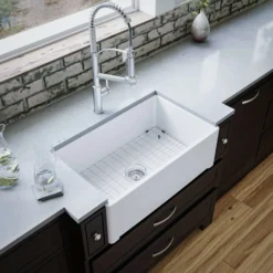 Karran Fireclay 30" Fireclay Farmhouse Sink with Accessories, White, FCP30SBWH