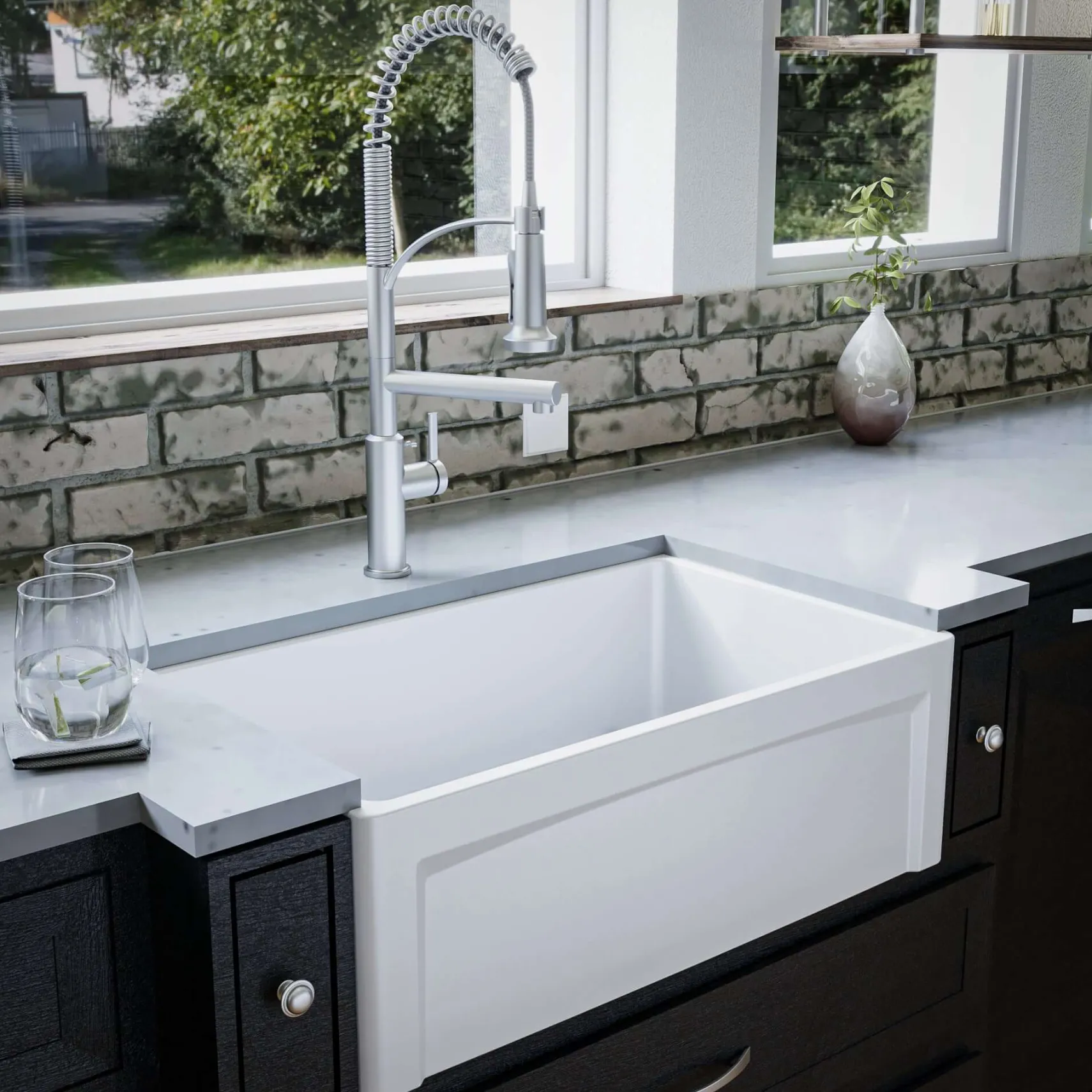 Karran Fireclay 30" Fireclay Farmhouse Sink with Accessories, White, FCP30SBWH