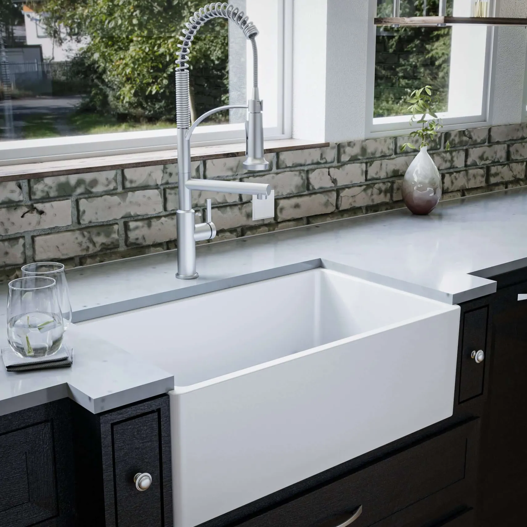 Karran Fireclay 30" Fireclay Farmhouse Sink with Accessories, White, FCP30SBWH