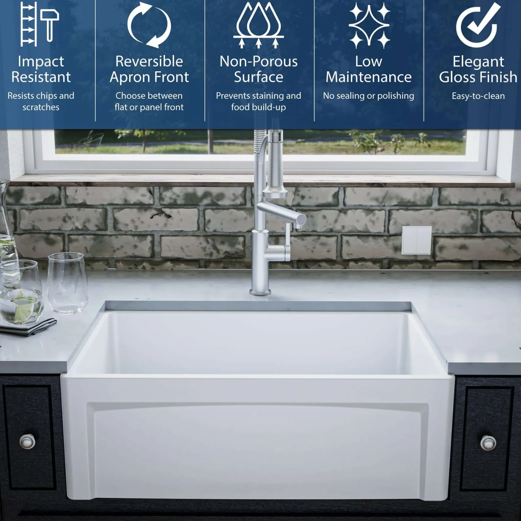 Karran Fireclay 30" Fireclay Farmhouse Sink with Accessories, White, FCP30SBWH