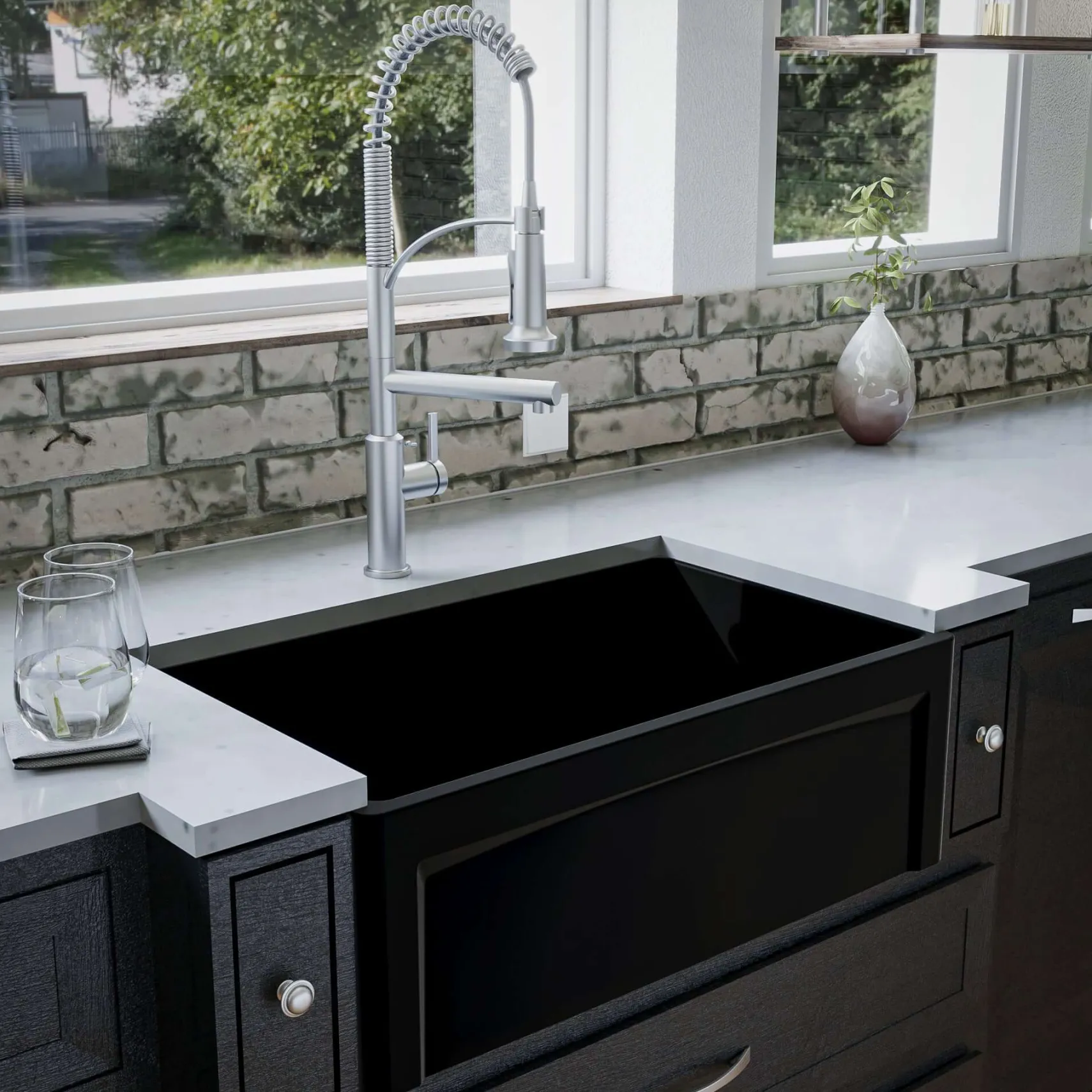 Karran Fireclay 30" Fireclay Farmhouse Sink with Accessories, Matte Black, FCP30SBMB