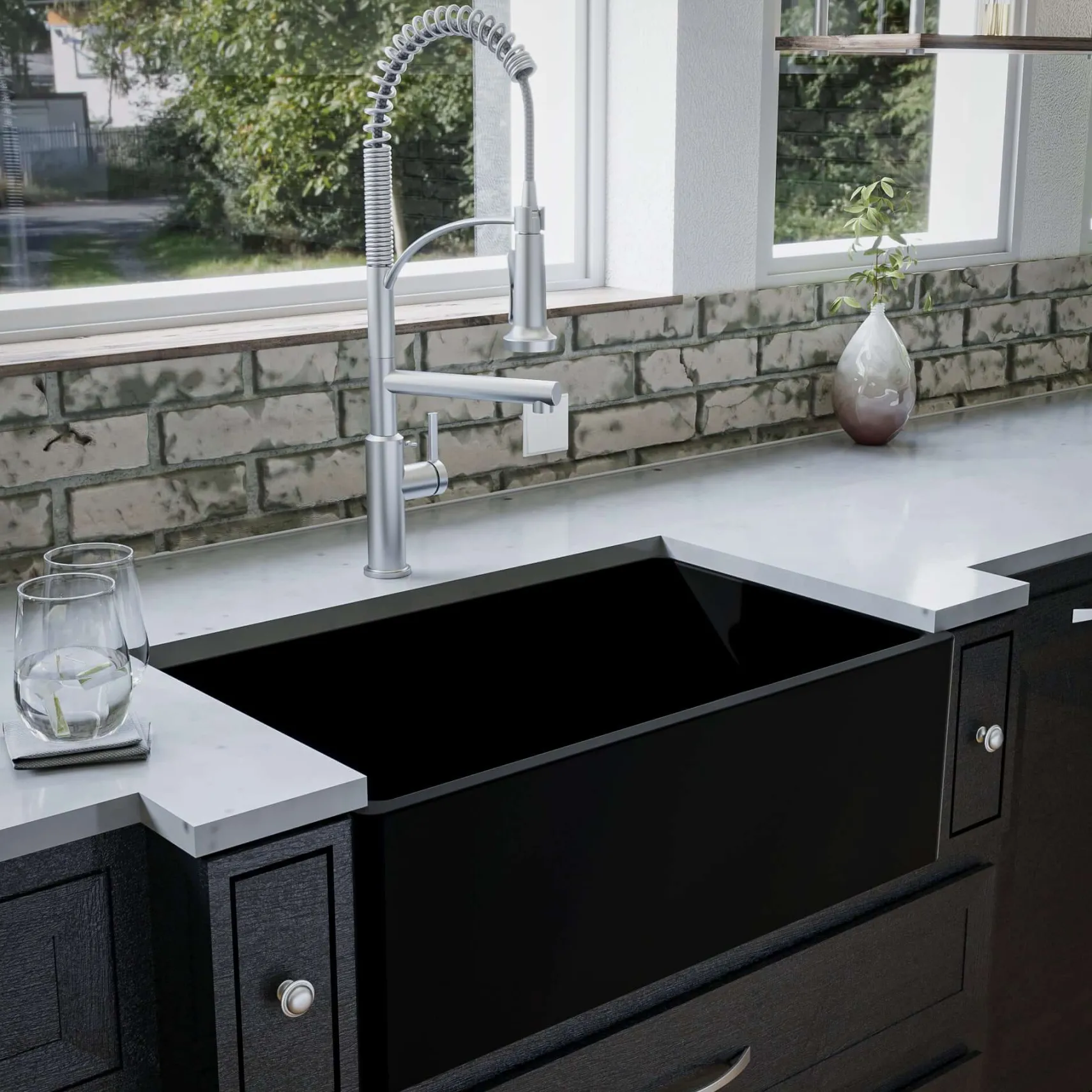 Karran Fireclay 30" Fireclay Farmhouse Sink with Accessories, Matte Black, FCP30SBMB