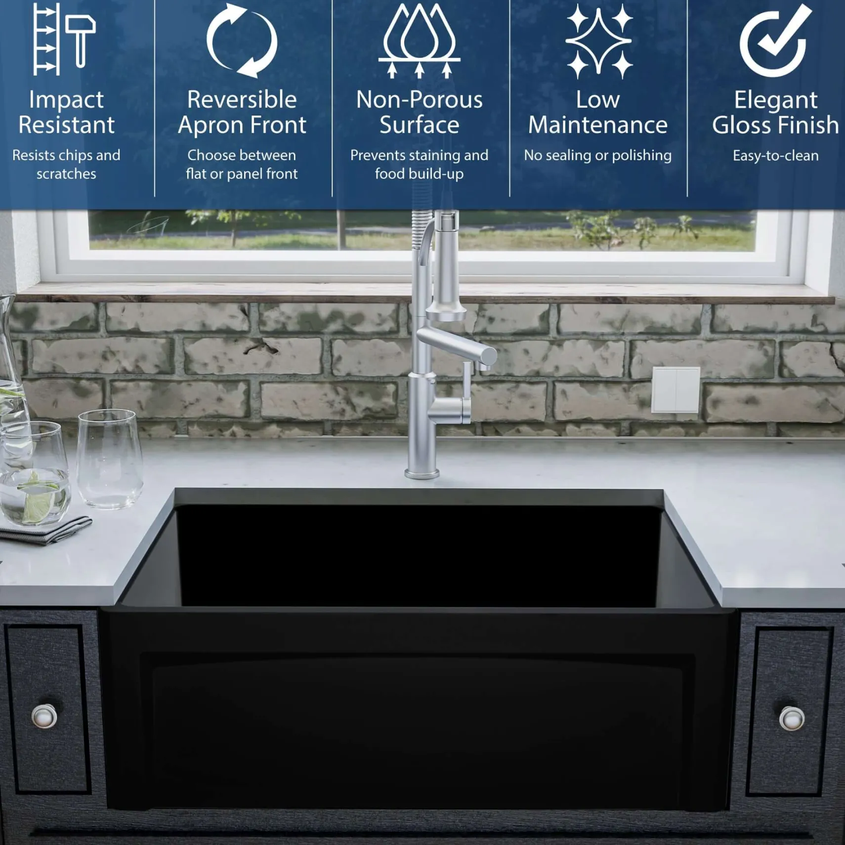 Karran Fireclay 30" Fireclay Farmhouse Sink with Accessories, Matte Black, FCP30SBMB