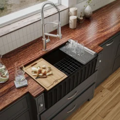 Karran Fireclay 33" Fireclay Workstation Farmhouse Sink with Accessories, Matte Black, FCWSF33SBMB-PK1