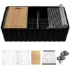 Karran Fireclay 33" Fireclay Workstation Farmhouse Sink with Accessories, 60/40 Double Bowl, Matte Black, FCWSF33DBMB-PK1