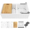 Karran Fireclay 33" Fireclay Workstation Farmhouse Sink with Accessories, 60/40 Double Bowl, White, FCWSF33DBWH-PK1