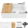 Karran Fireclay 30" Fireclay Workstation Farmhouse Sink with Accessories, White, FCWSF30SBWH-PK1