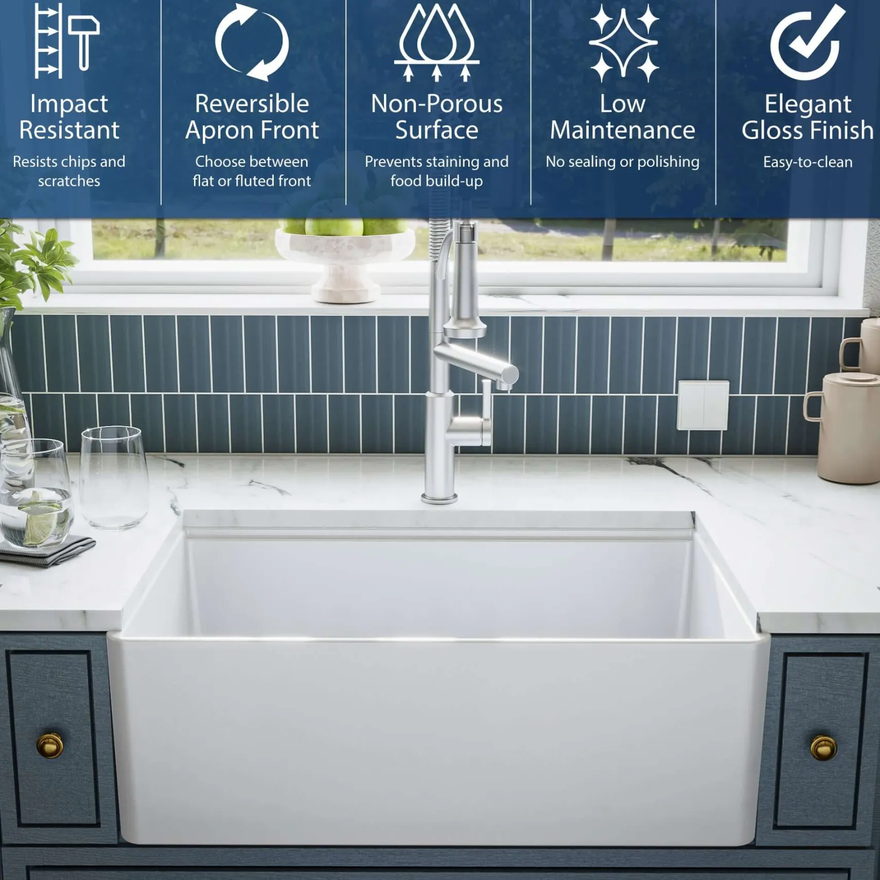 Karran Fireclay 30" Fireclay Workstation Farmhouse Sink with Accessories, White, FCWSF30SBWH-PK1