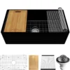 Karran Fireclay 33" Fireclay Workstation Farmhouse Sink with Accessories, Matte Black, FCWSD33SBMB-PK1