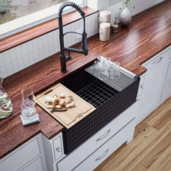 Karran Fireclay 33" Fireclay Workstation Farmhouse Sink with Accessories, Matte Black, FCWSD33SBMB-PK1