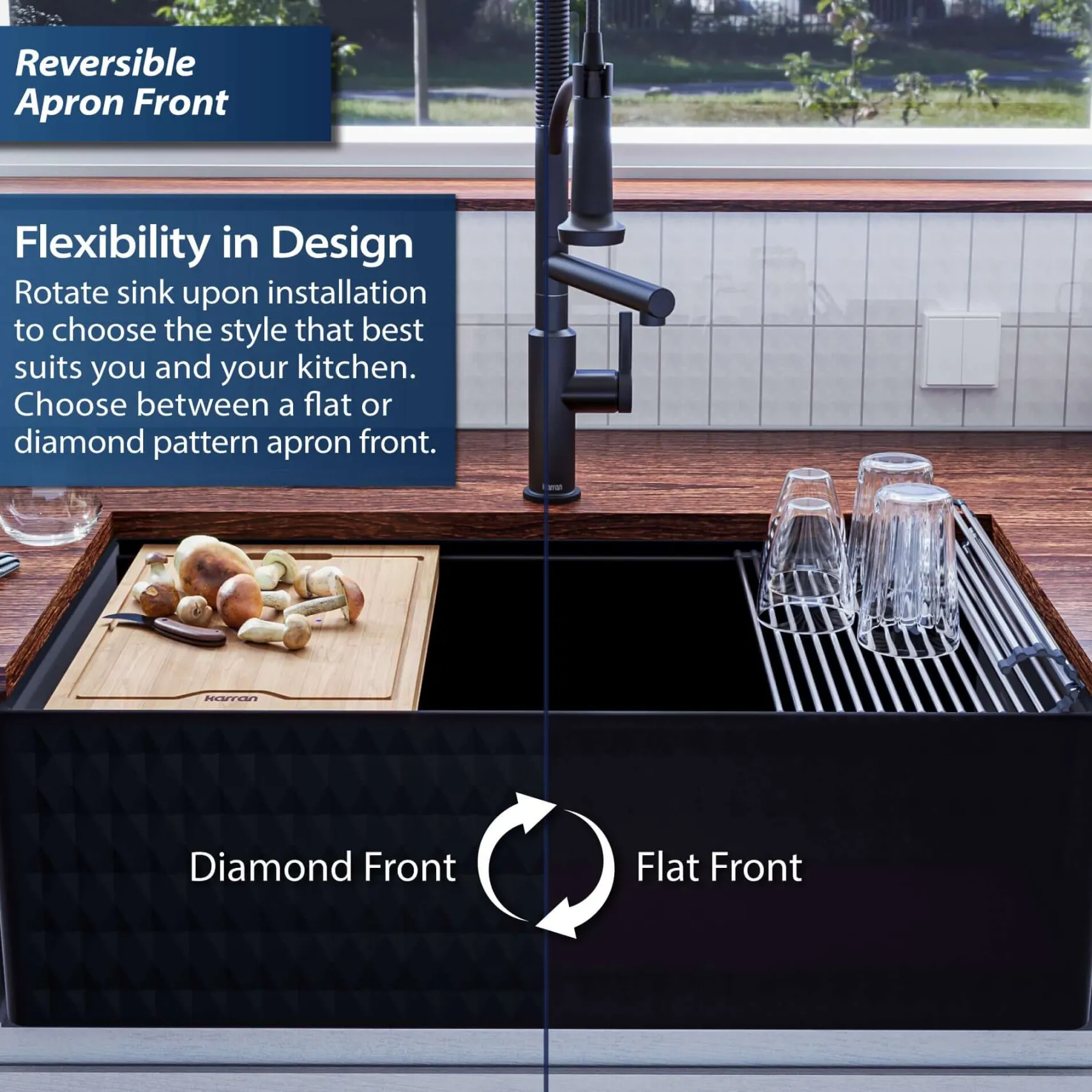 Karran Fireclay 33" Fireclay Workstation Farmhouse Sink with Accessories, Matte Black, FCWSD33SBMB-PK1