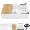Karran Fireclay 33" Fireclay Workstation Farmhouse Sink with Accessories, White, FCWSF33SBWH-PK1