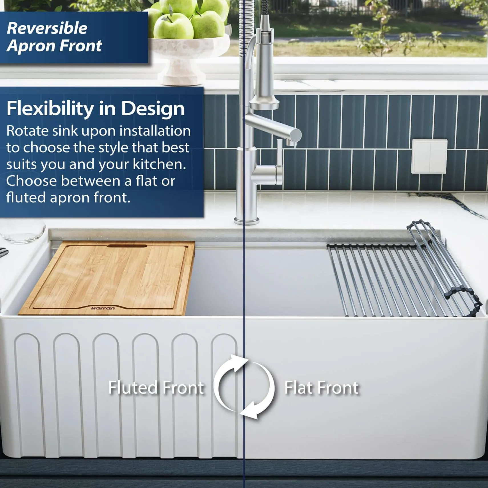 Karran Fireclay 33" Fireclay Workstation Farmhouse Sink with Accessories, White, FCWSF33SBWH-PK1