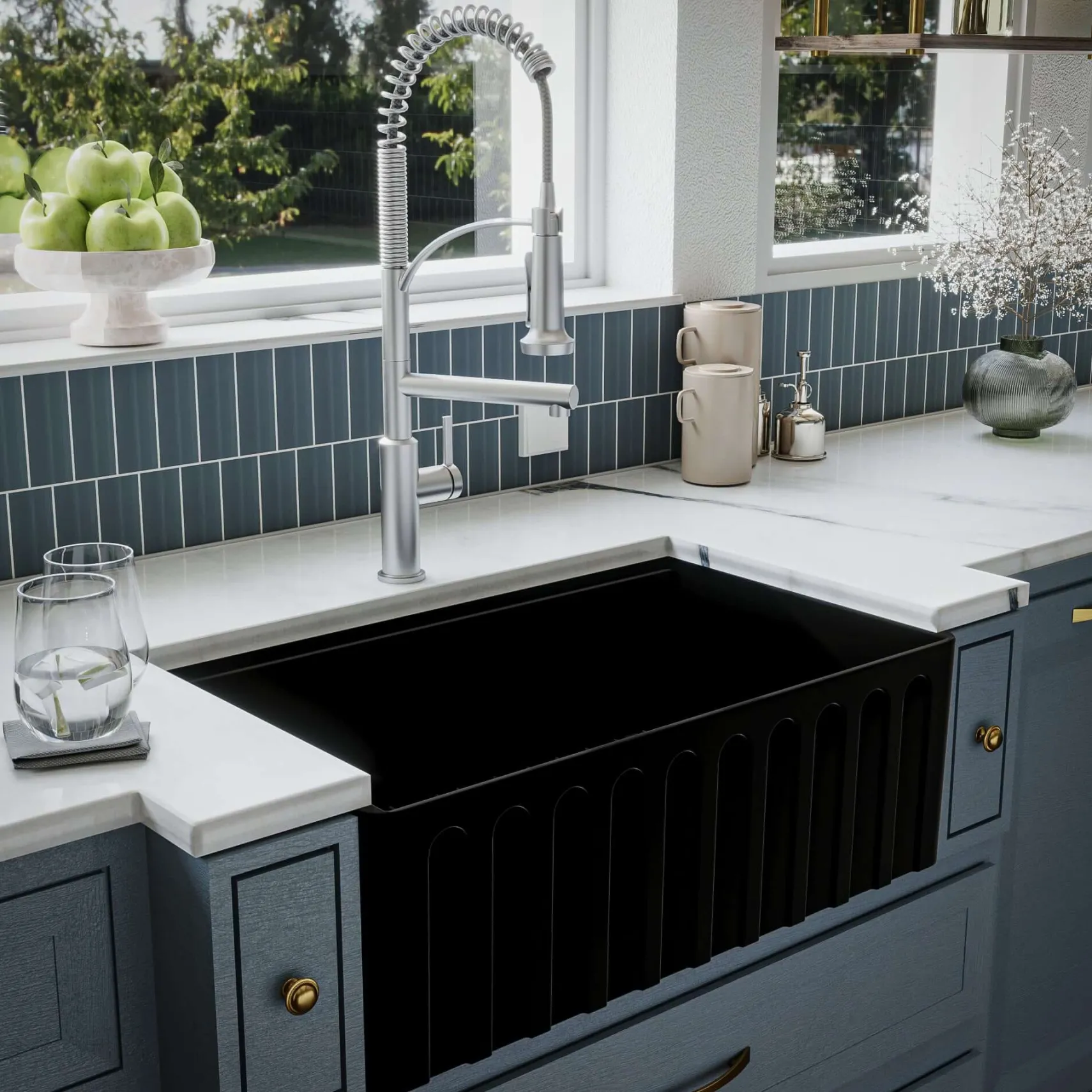 Karran Fireclay 30" Fireclay Workstation Farmhouse Sink with Accessories, Matte Black, FCWSF30SBMB-PK1