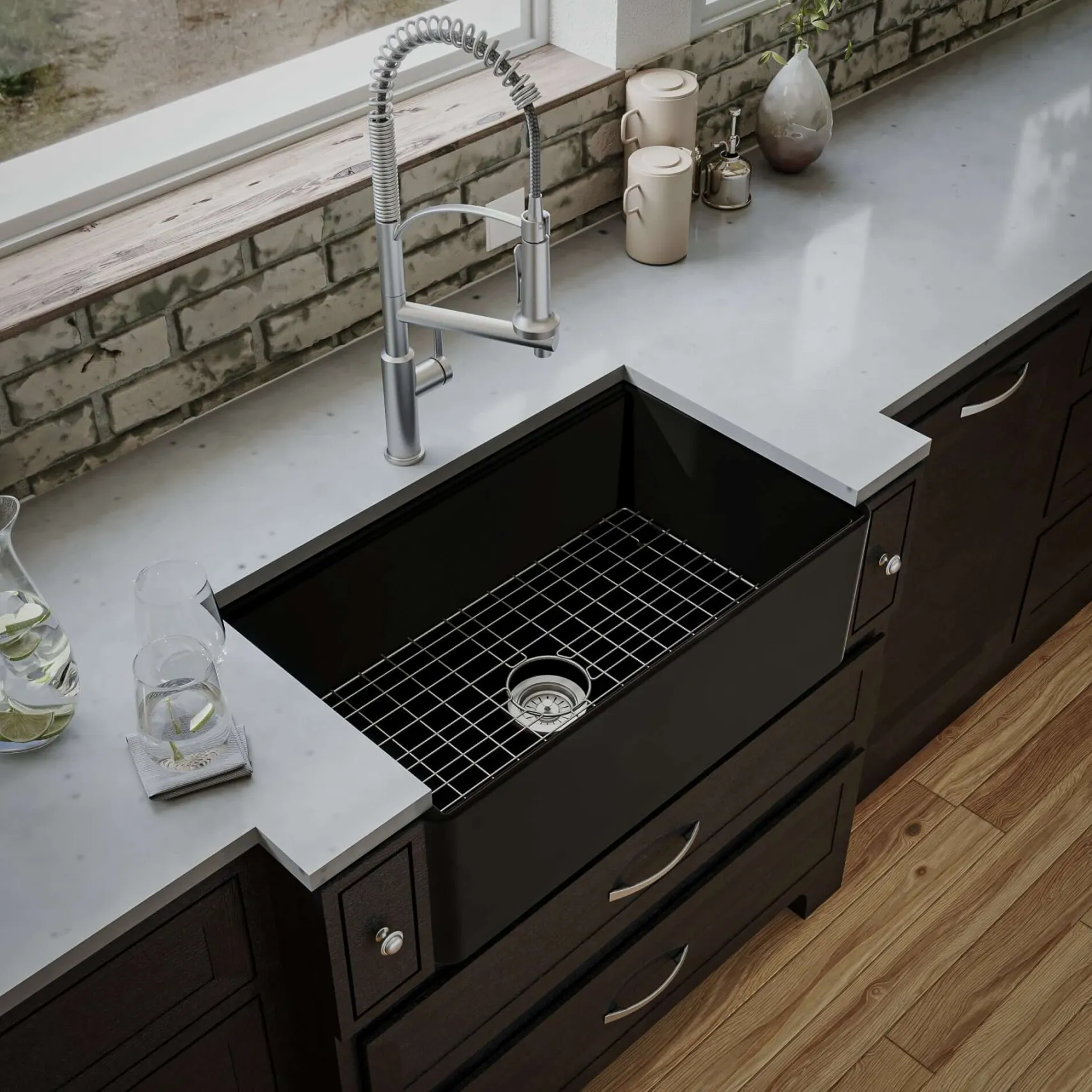 Karran Fireclay 30" Fireclay Workstation Farmhouse Sink with Accessories, Matte Black, FCWSF30SBMB-PK1