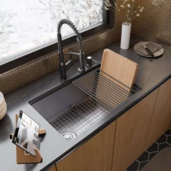 Karran Fusion 27" Undermount Stainless Steel Workstation Kitchen Sink with Accessories, 16 Gauge, UUMSB2732-PK1