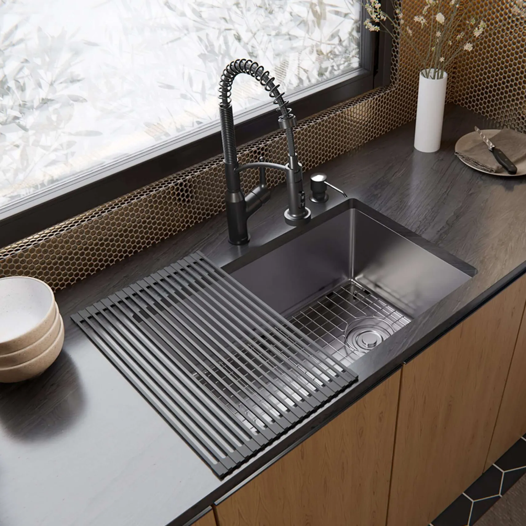 Karran Fusion 27" Undermount Stainless Steel ADA Kitchen Sink with Accessories, 16 Gauge, UUMSB2731-PK1