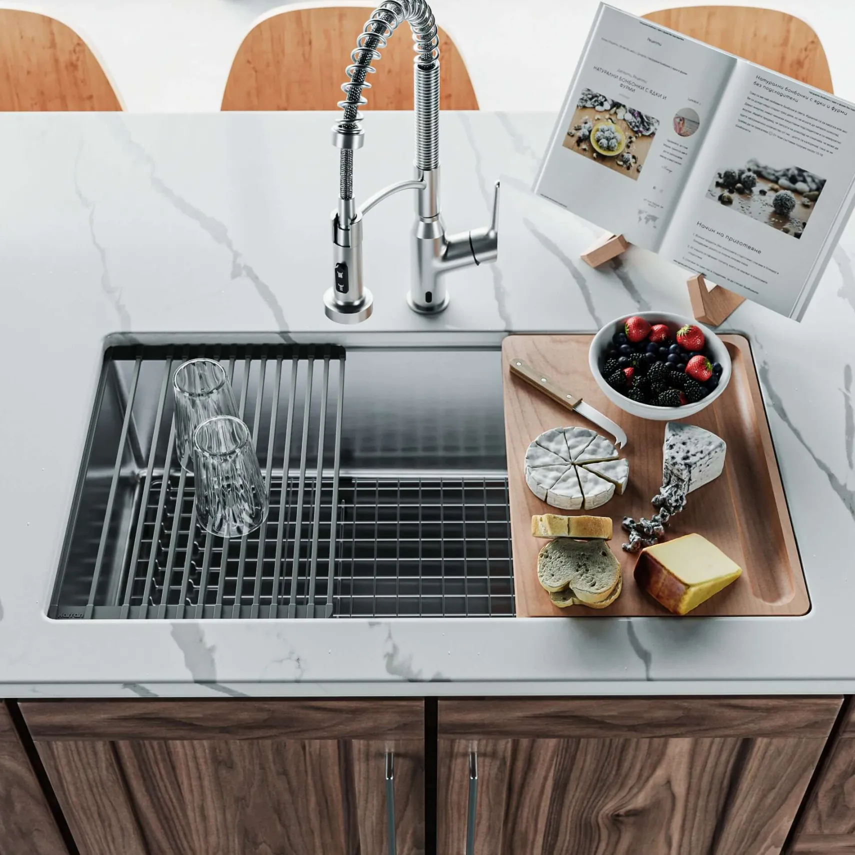 Karran Fusion 33" Undermount Stainless Steel Workstation Kitchen Sink with Accessories, 16 Gauge, UUMSB3332-PK1