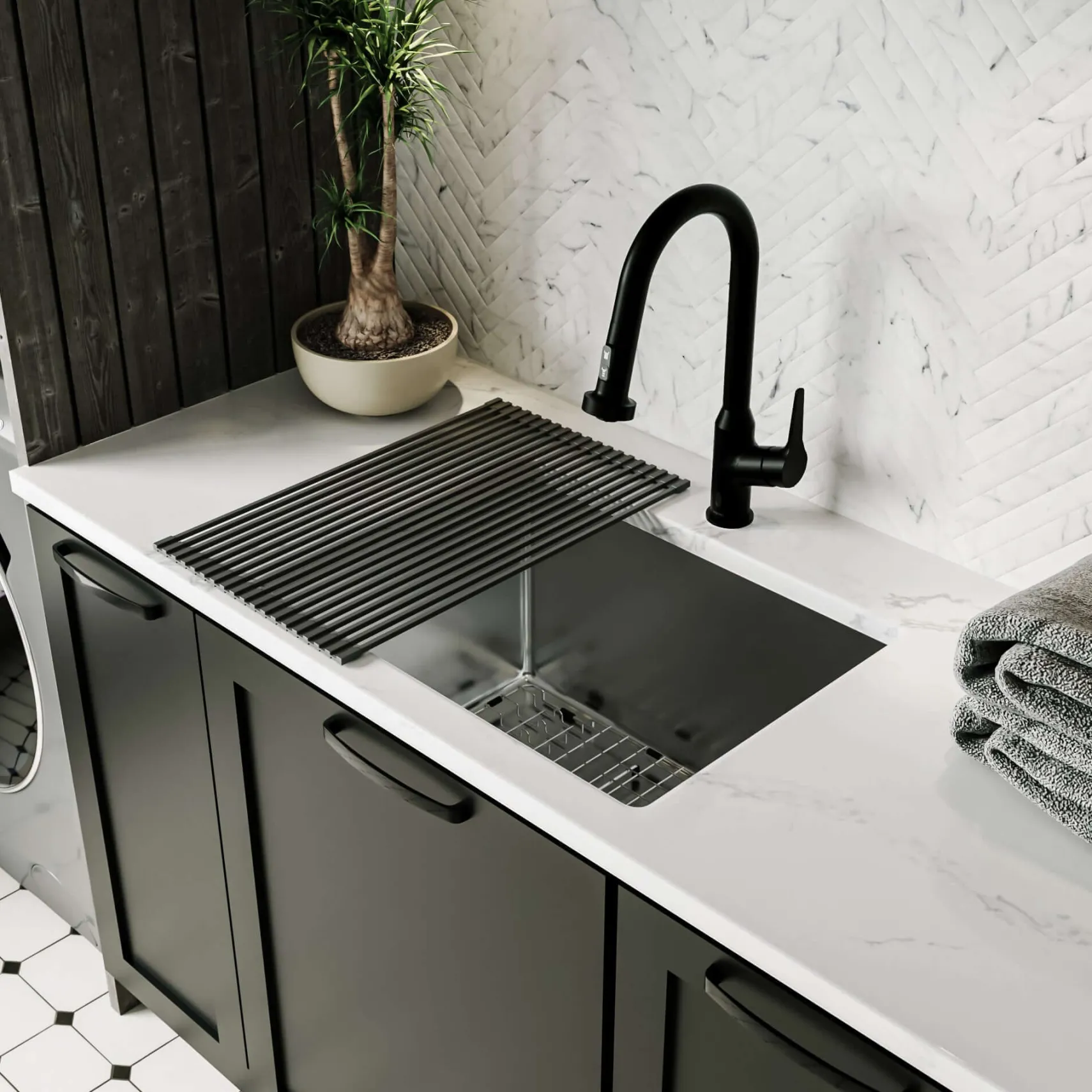 Karran Fusion 23" Undermount Stainless Steel ADA Kitchen Sink with Accessories, 16 Gauge, UUMSB2331-12PK1