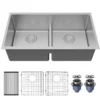 Karran Fusion 33" Undermount Stainless Steel ADA Kitchen Sink with Accessories, 50/50 Double Bowl, 16 Gauge, UUMDB3321-PK1