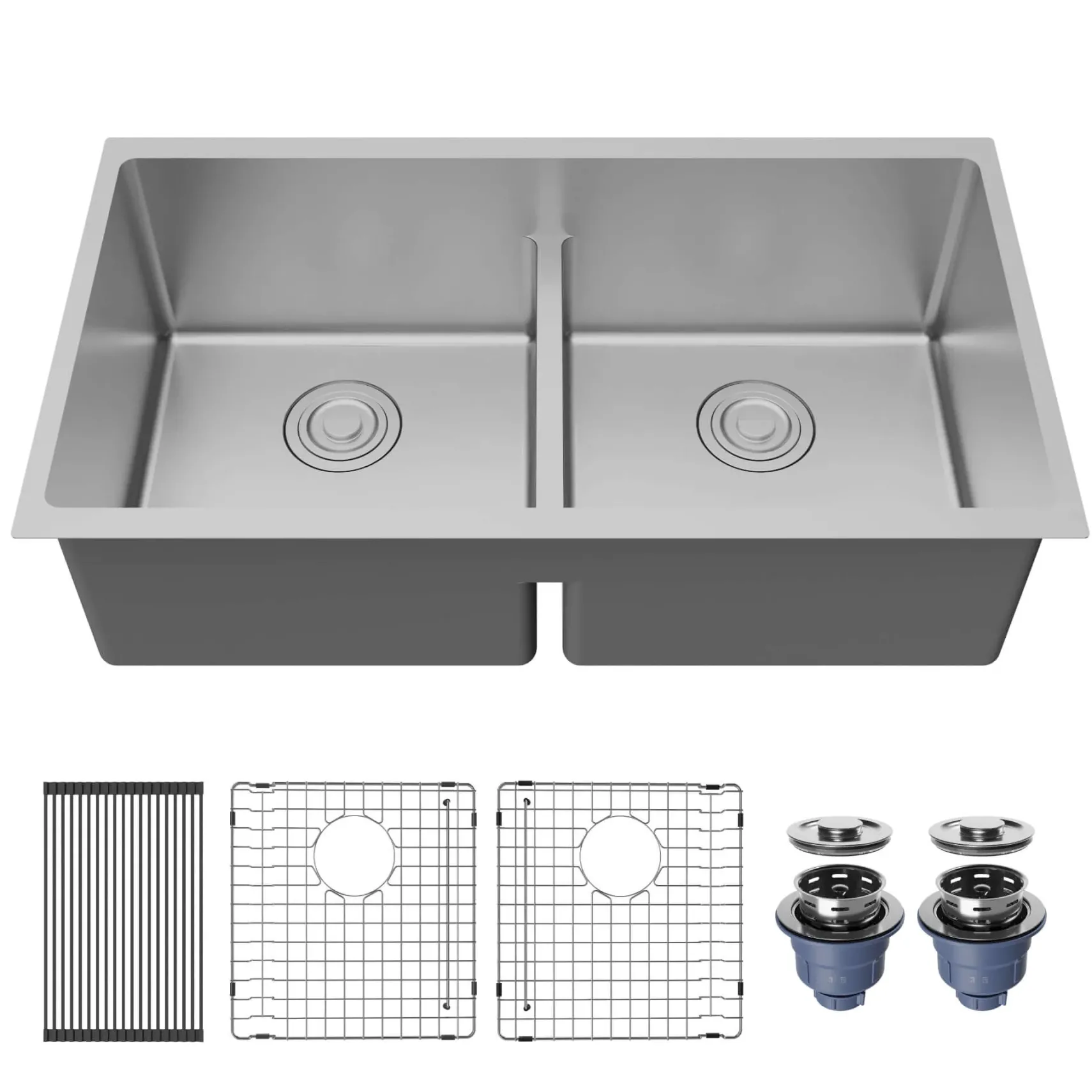 Karran Fusion 33" Undermount Stainless Steel ADA Kitchen Sink with Accessories, 50/50 Double Bowl, 16 Gauge, UUMDB3321-PK1