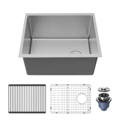 Karran Fusion 23" Undermount Stainless Steel ADA Workstation Kitchen Sink with Accessories, 16 Gauge, UUMSB2332-12PK1