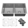 Karran Lansen 32" Undermount Stainless Steel Kitchen Sink, 50/50 Double Bowl, UMDB3211-PK1