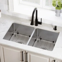 Karran Lansen 32" Undermount Stainless Steel Kitchen Sink, 50/50 Double Bowl, UMDB3211-PK1