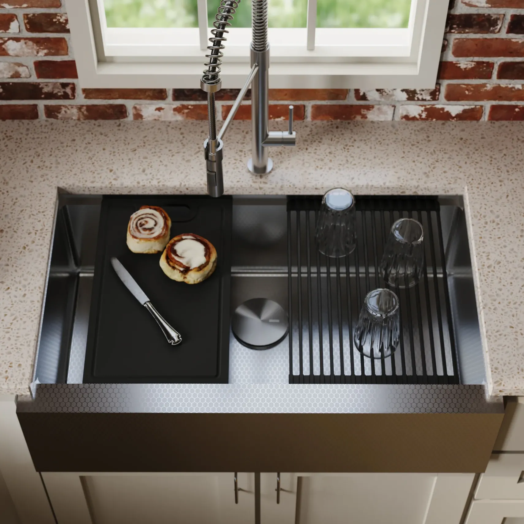 Karran Matrix 33" Stainless Steel Workstation Farmhouse Sink, HSU3320SB