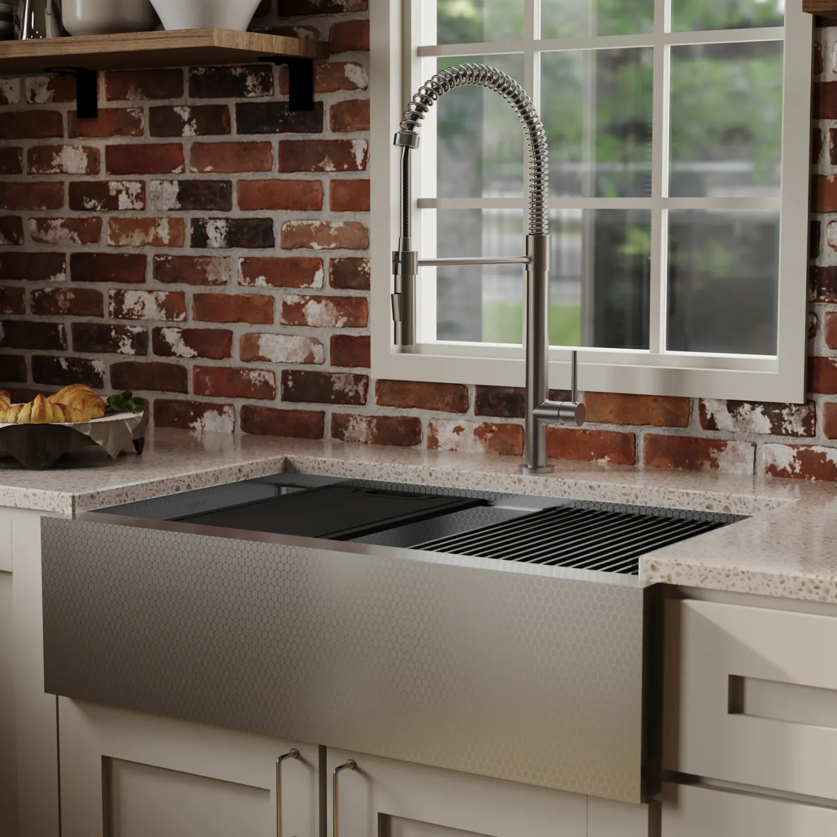 Karran Matrix 33" Stainless Steel Workstation Farmhouse Sink, HSU3320SB