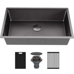 Karran Matrix 32" Undermount Stainless Steel Workstation Kitchen Sink with Accessories, Gunmetal Grey, 16 Gauge, HSU3219SBGG
