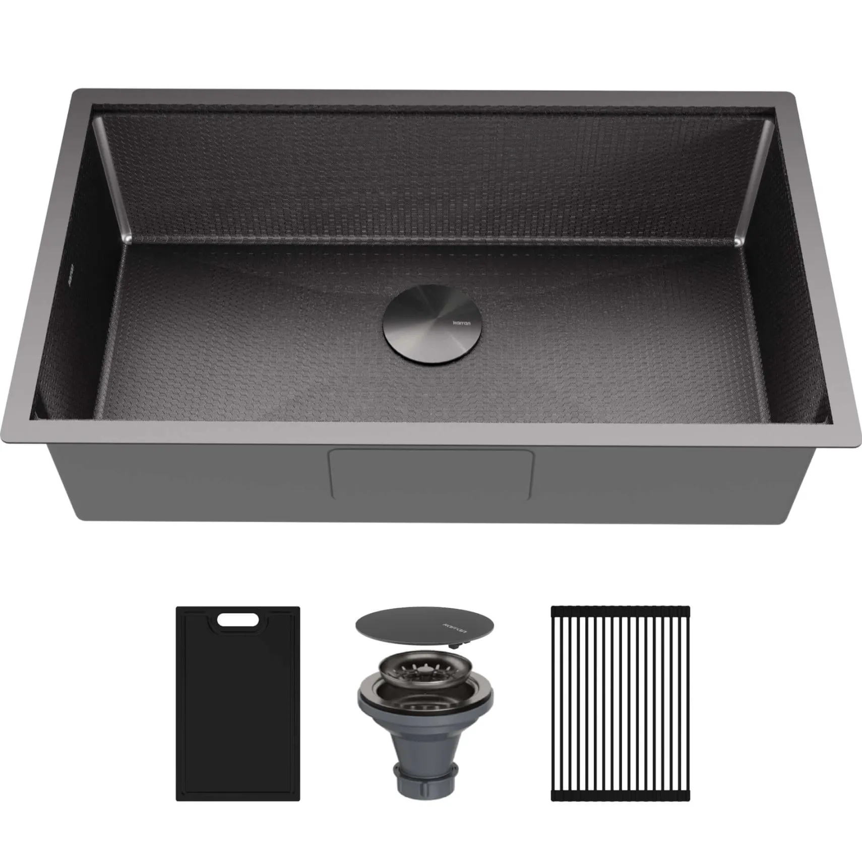 Karran Matrix 32" Undermount Stainless Steel Workstation Kitchen Sink with Accessories, Gunmetal Grey, 16 Gauge, HSU3219SBGG