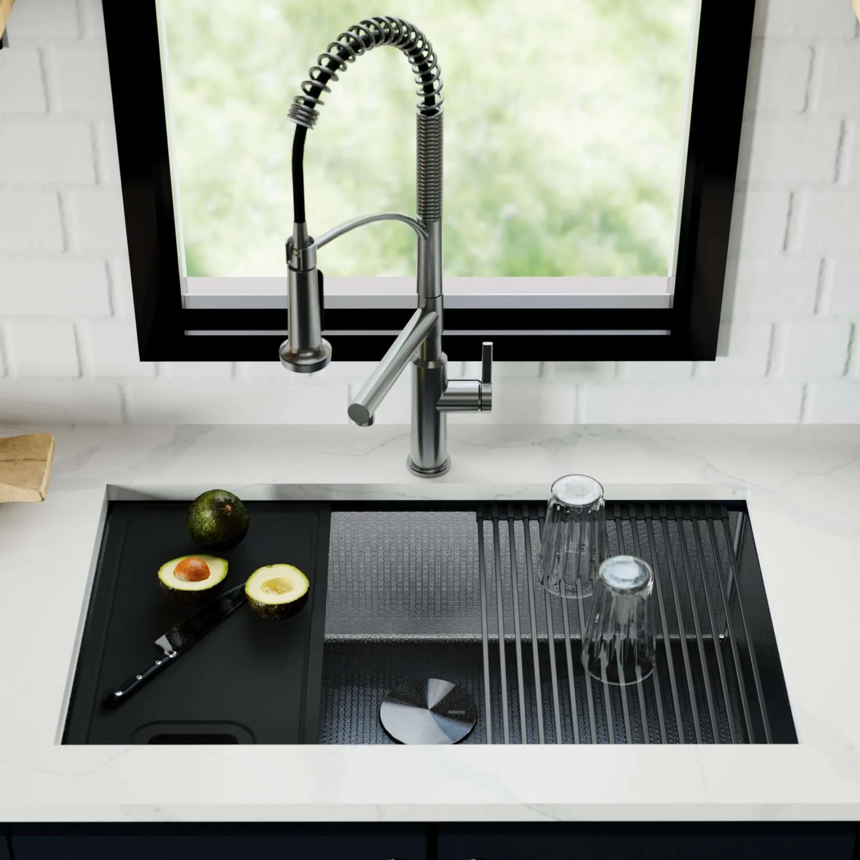 Karran Matrix 32" Undermount Stainless Steel Workstation Kitchen Sink with Accessories, Gunmetal Grey, 16 Gauge, HSU3219SBGG
