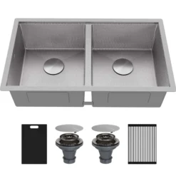 Karran Matrix 32" Undermount Stainless Steel Workstation Kitchen Sink with Accessories, 50/50 Double Bowl, 16 Gauge, HSU3219DBSS