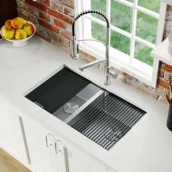 Karran Matrix 32" Undermount Stainless Steel Workstation Kitchen Sink with Accessories, 50/50 Double Bowl, 16 Gauge, HSU3219DBSS