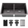 Karran Matrix 32" Undermount Stainless Steel Workstation Kitchen Sink with Accessories, 50/50 Double Bowl, Gunmetal Grey, 16 Gauge, HSU3219DBGG
