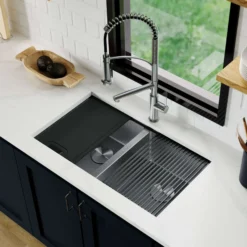 Karran Matrix 32" Undermount Stainless Steel Workstation Kitchen Sink with Accessories, 50/50 Double Bowl, Gunmetal Grey, 16 Gauge, HSU3219DBGG