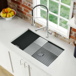 Karran Matrix 32" Undermount Stainless Steel Workstation Kitchen Sink with Accessories, 16 Gauge, HSU3219SBSS