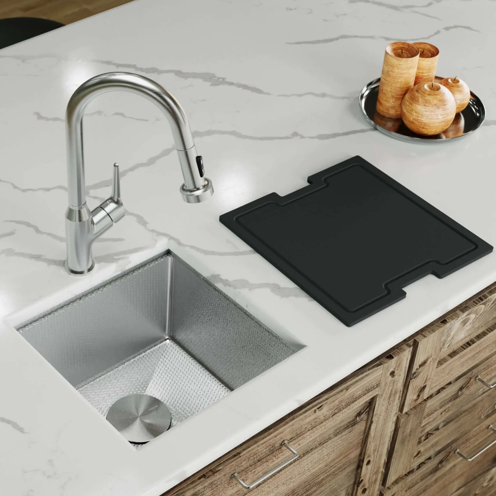 Karran Matrix 17" Undermount Stainless Steel Workstation Kitchen Sink with Accessories, 16 Gauge, HSU1717SBSS