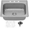 Karran Profile 25" Drop In/Topmount Stainless Steel Kitchen Sink with Accessories, 18 Gauge, PT30-PK1