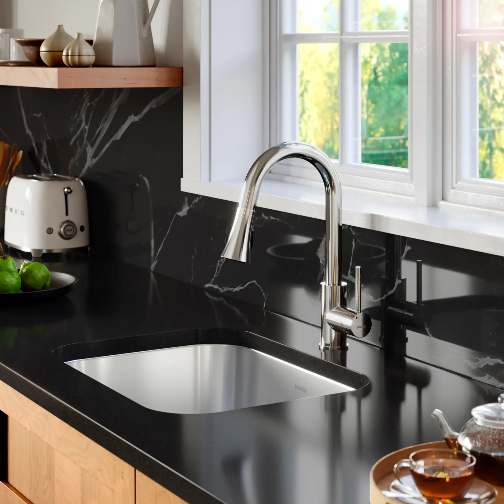 Karran Profile 23" Undermount Stainless Steel Kitchen Sink with Accessories, 16 Gauge, PU57-PK1