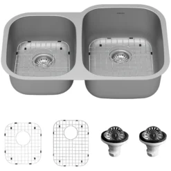 Karran Profile 32" Undermount Stainless Steel Kitchen Sink with Accessories, 40/60 Double Bowl, 18 Gauge, PU23L-PK1