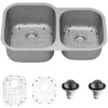 Karran Profile 32" Undermount Stainless Steel Kitchen Sink with Accessories, 60/40 Double Bowl, 18 Gauge, PU23R-PK1