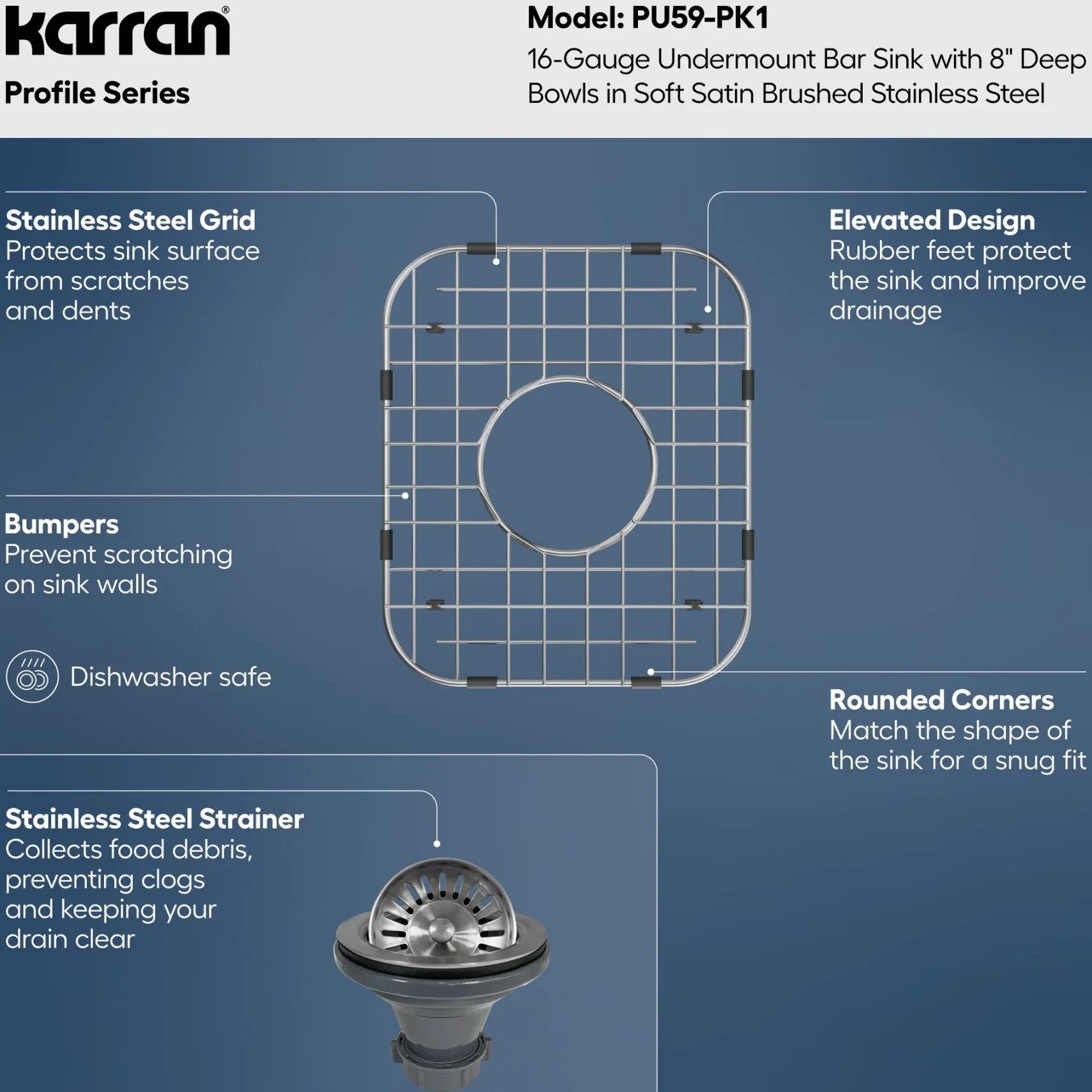 Karran Profile 15" Undermount Stainless Steel Kitchen Sink, PU59-PK1